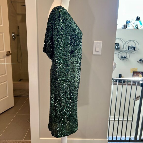Badgley Mischka Green sequin Midi dress Size 6 - Picture 7 of 12